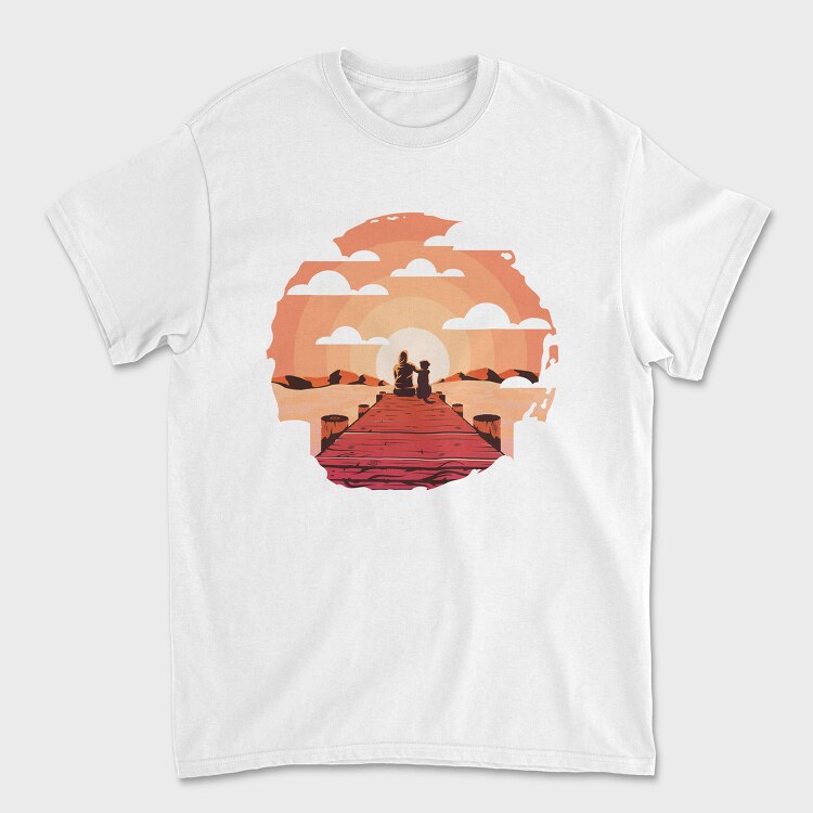 Woman And Dog Pier Footbridge, Tricou Barbati (Unisex)