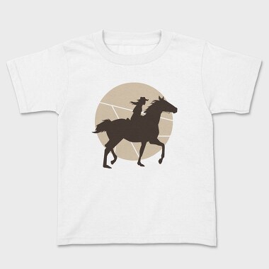 Woman Horse Rider Cowgirl Silhouette, Tricou Copii