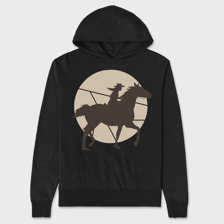Woman Horse Rider Cowgirl Silhouette, Hanorac Oversize Barbati (Unisex)