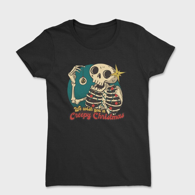 Skeleton Christmas Creepy Cartoon, Tricou Femei