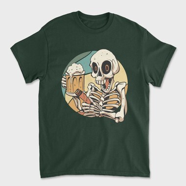 Skeleton Drinking And Smoking Retro Beer Cigar, Tricou Barbati (Unisex)