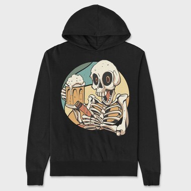 Skeleton Drinking And Smoking Retro Beer Cigar, Hanorac Oversize Barbati (Unisex)