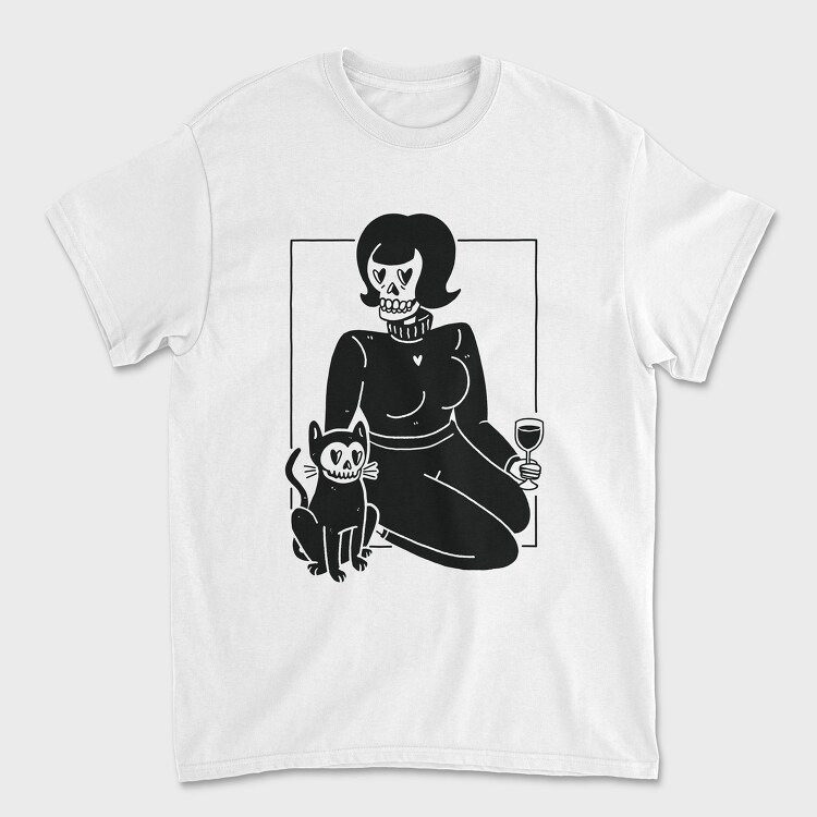 Skeleton Girl And Cat, Tricou Barbati (Unisex)