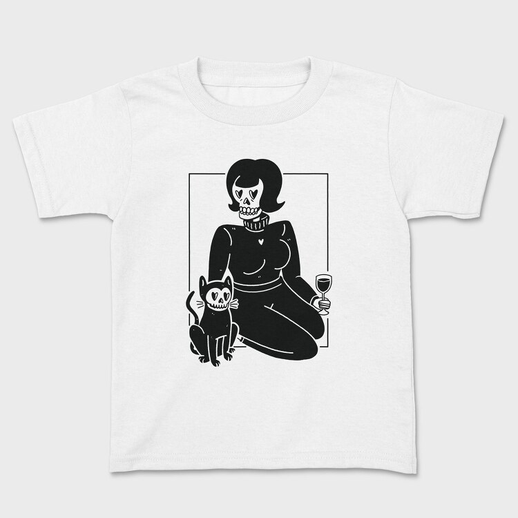 Skeleton Girl And Cat, Tricou Copii