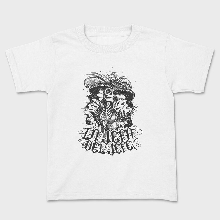 Skeleton Mexican Character Hand Drawn Jefa, Tricou Copii