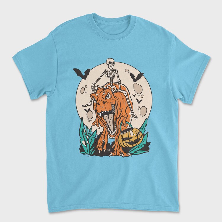 Skeleton Riding T Rex With Pumpkin, Tricou Barbati (Unisex)