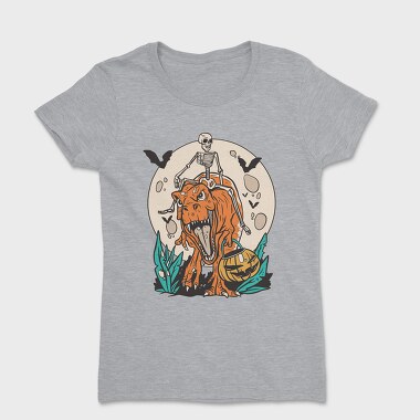 Skeleton Riding T Rex With Pumpkin, Tricou Femei