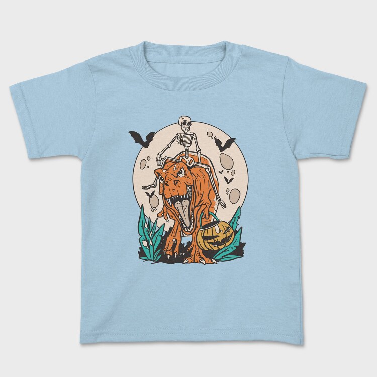 Skeleton Riding T Rex With Pumpkin, Tricou Copii