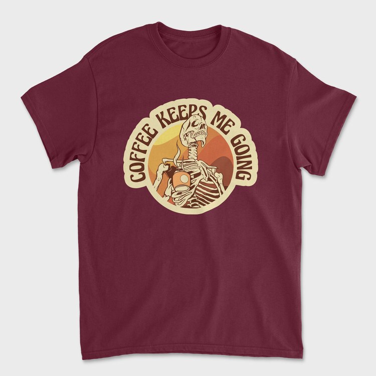 Skeleton With Coffee Retro Sunset, Tricou Barbati (Unisex)