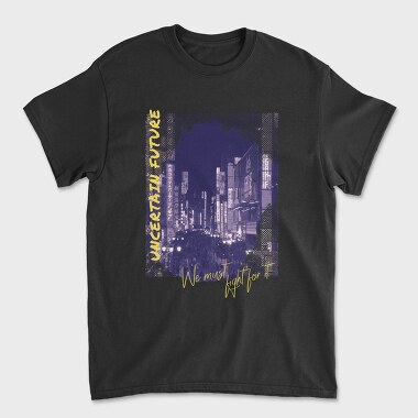 Modern City At Night Photograph Grunge Picture Uncertain Future, Tricou Barbati (Unisex)