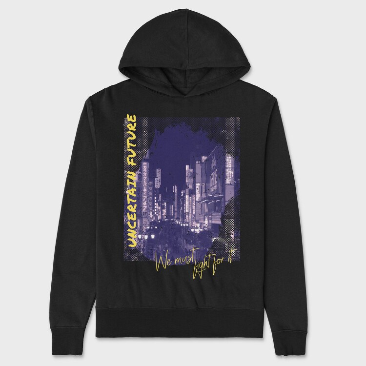Modern City At Night Photograph Grunge Picture Uncertain Future, Hanorac Oversize Barbati (Unisex)