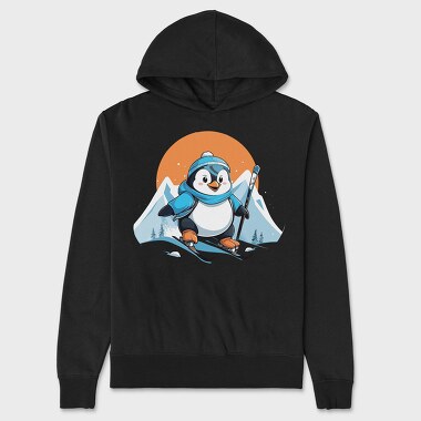 Skiing Penguin Sky, Hanorac Oversize Barbati (Unisex)