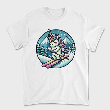 Skiing Unicorn Winter Scene Sky, Tricou Barbati (Unisex)