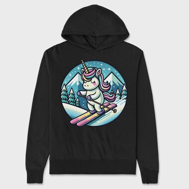 Skiing Unicorn Winter Scene Sky, Hanorac Oversize Barbati (Unisex)