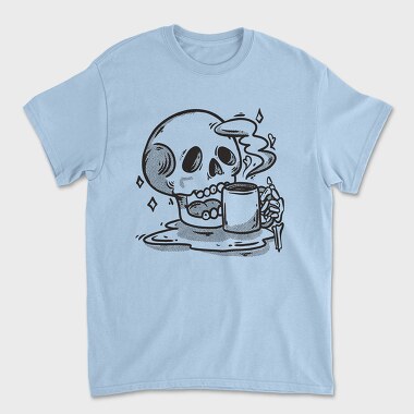 Skull Drinking Coffee Skeleton, Tricou Barbati (Unisex)
