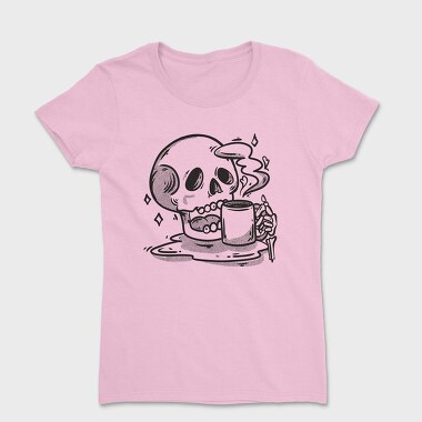Skull Drinking Coffee Skeleton, Tricou Femei