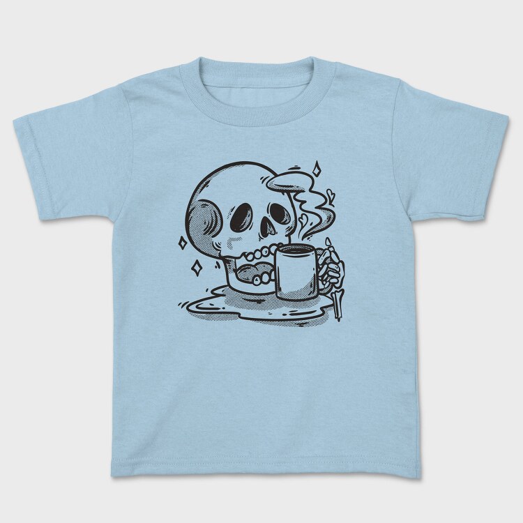Skull Drinking Coffee Skeleton, Tricou Copii