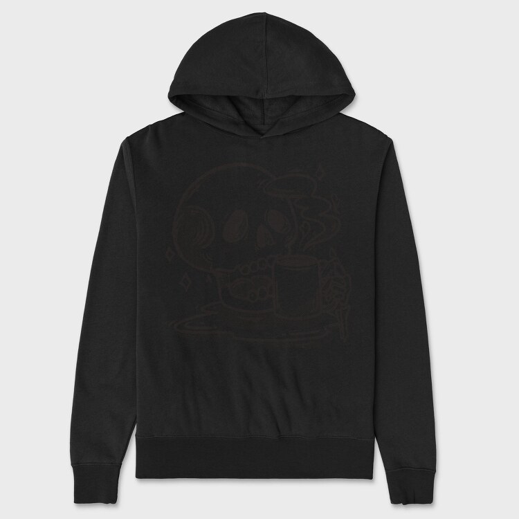 Skull Drinking Coffee Skeleton, Hanorac Oversize Barbati (Unisex)