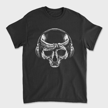 Skull With Bandana And Headphones, Tricou Barbati (Unisex)