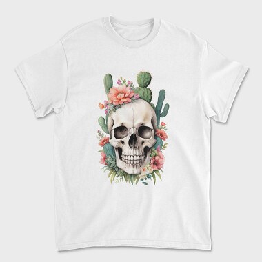 Skull With Cacti And Flowers, Tricou Barbati (Unisex)