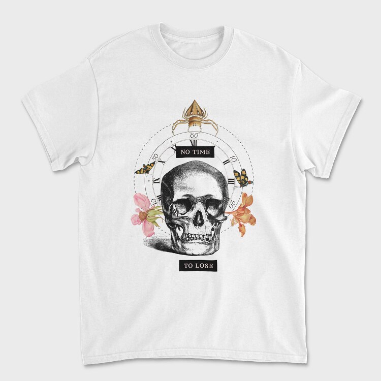 Skull With Clock And Insects Vintage Time, Tricou Barbati (Unisex)