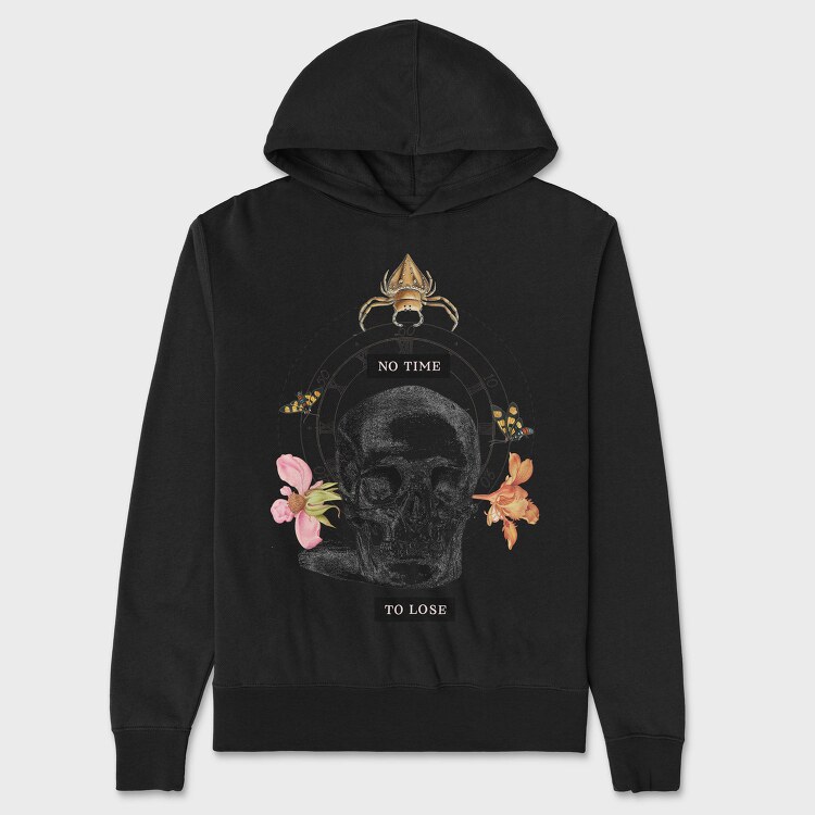 Skull With Clock And Insects Vintage Time, Hanorac Oversize Barbati (Unisex)