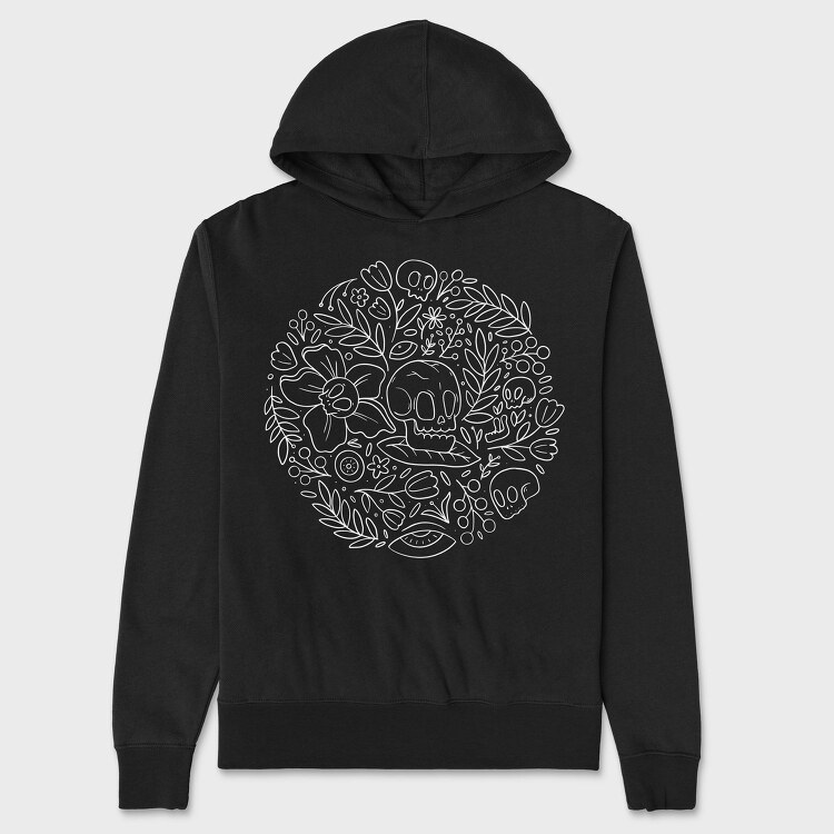 Skulls And Flowers Nature Round, Hanorac Oversize Barbati (Unisex)