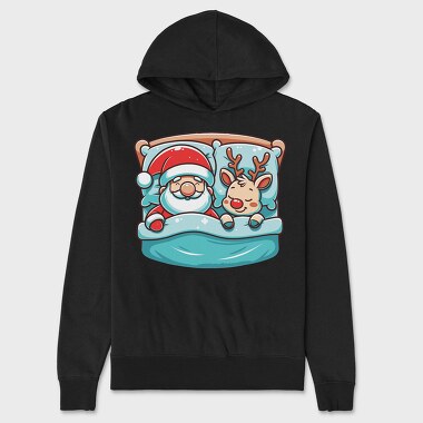 Sleepy Santa And Reindeer, Hanorac Oversize Barbati (Unisex)
