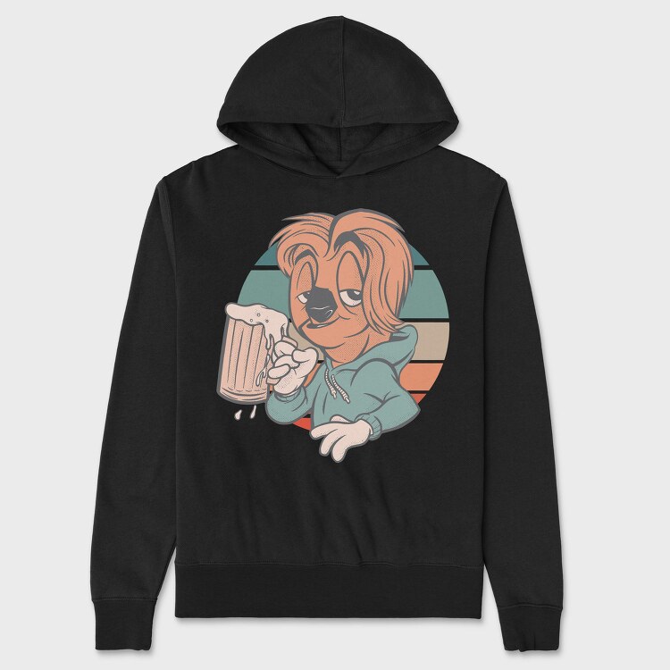 Sloth Animal With Beer Cartoon, Hanorac Oversize Barbati (Unisex)