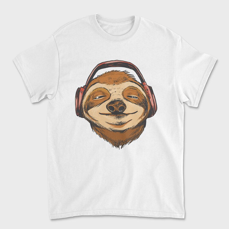 Sloth Animal With Earphones Headphones, Tricou Barbati (Unisex)