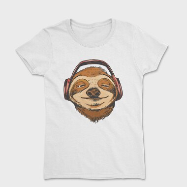 Sloth Animal With Earphones Headphones, Tricou Femei