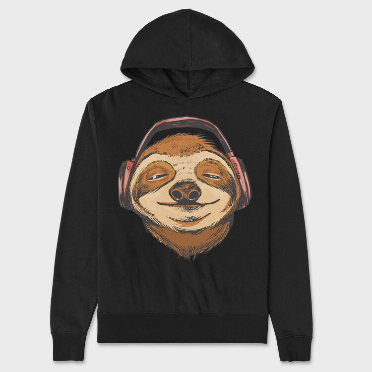 Sloth Animal With Earphones Headphones, Hanorac Oversize Barbati (Unisex)