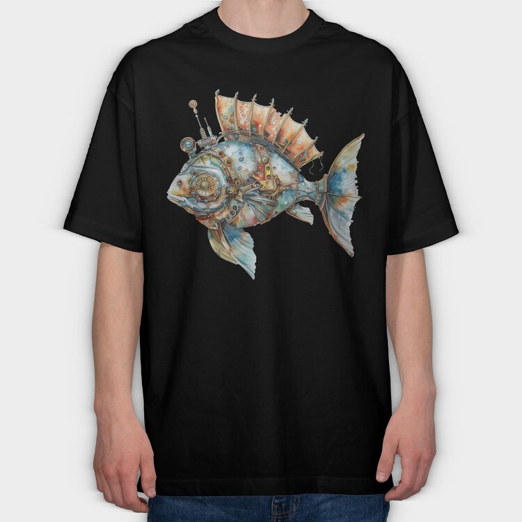 Steampunk Fish 09, Tricou Oversize Barbati (Unisex)