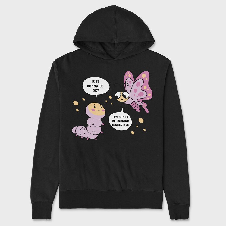 Motivational Caterpillar And Butterfly, Hanorac Oversize Barbati (Unisex)
