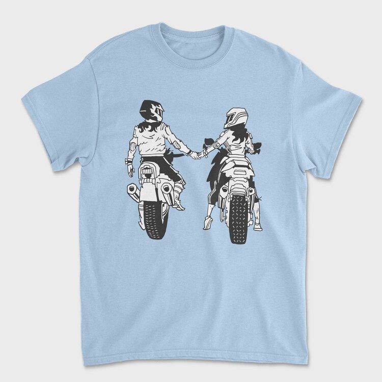 Motorcycle Couple Holding Hands Biker, Tricou Barbati (Unisex)