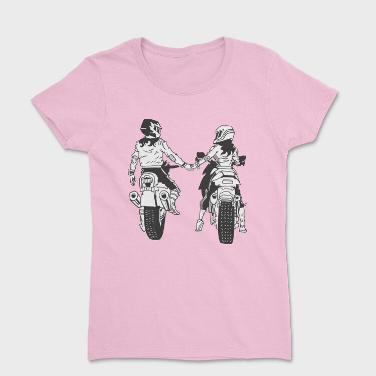 Motorcycle Couple Holding Hands Biker, Tricou Femei