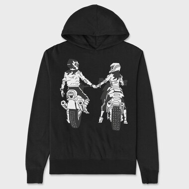 Motorcycle Couple Holding Hands Biker, Hanorac Oversize Barbati (Unisex)
