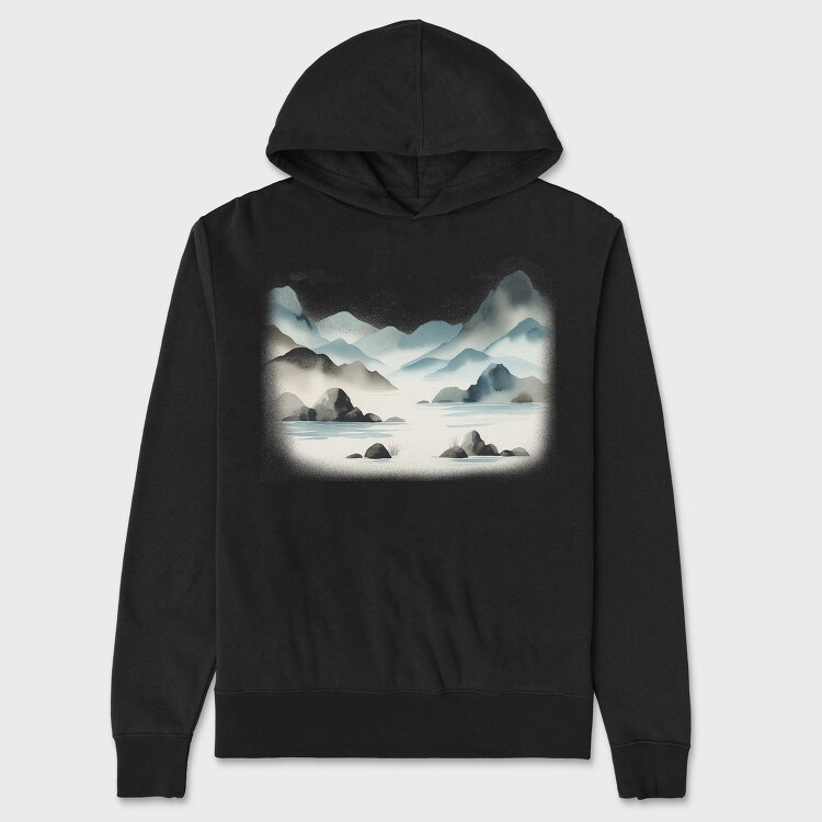 Mountain Lake Watercolor Skyland, Hanorac Oversize Barbati (Unisex)