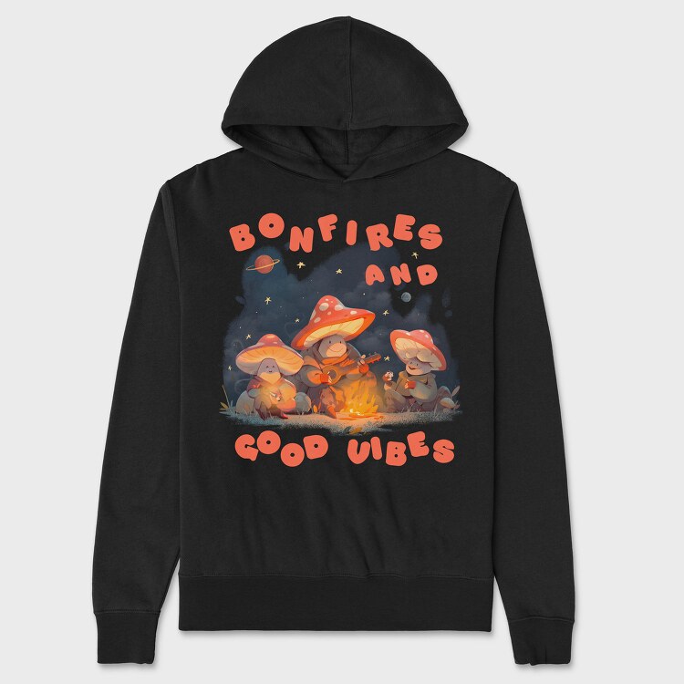 Mushroom Characters Bonfire Camping, Hanorac Oversize Barbati (Unisex)