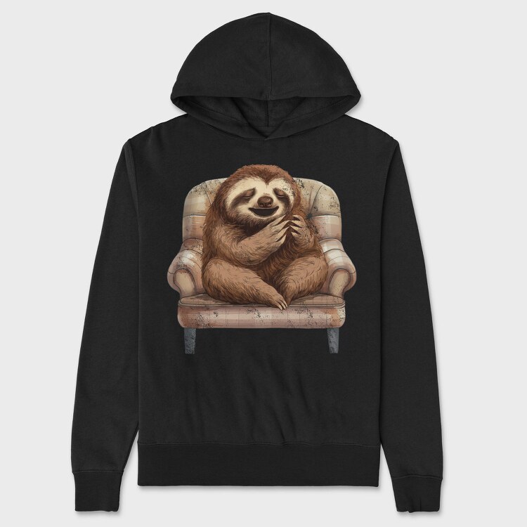 Sloth On A Chair Yawn, Hanorac Oversize Barbati (Unisex)