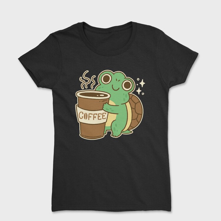 Turtle Drinking Cofffee, Tricou Femei