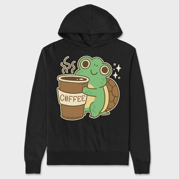 Turtle Drinking Cofffee, Hanorac Oversize Barbati (Unisex)