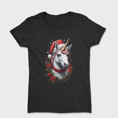 Unicorn With Christmas Hat, Tricou Femei