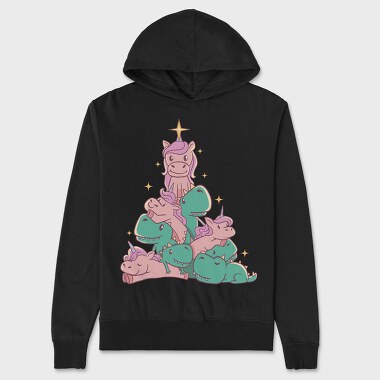Unicorns And T Rex Christmas Tree, Hanorac Oversize Barbati (Unisex)