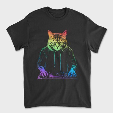 Neon Cat Dj, Tricou Barbati (Unisex)
