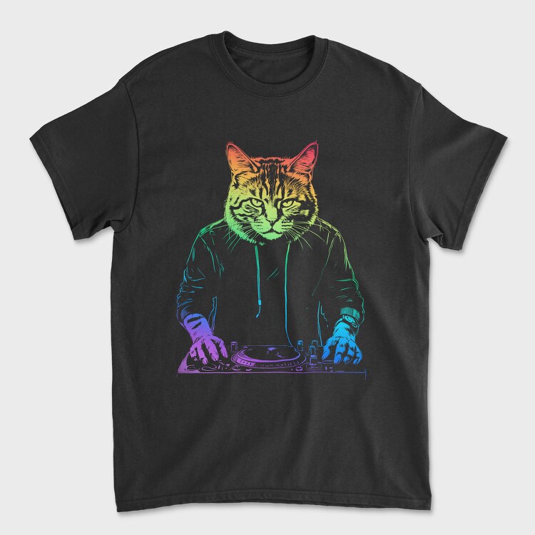 Neon Cat Dj, Tricou Barbati (Unisex)