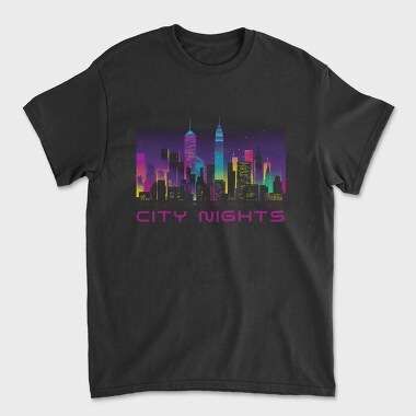 Neon City Skyline City Nights, Tricou Barbati (Unisex)