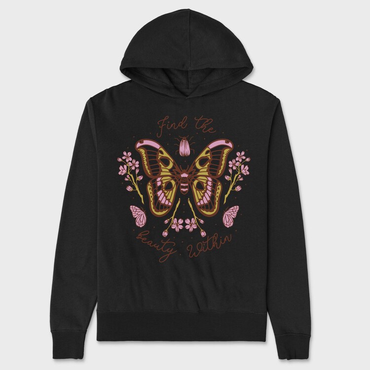 Pink Butterfly And Flowers Beauty Within, Hanorac Oversize Barbati (Unisex)