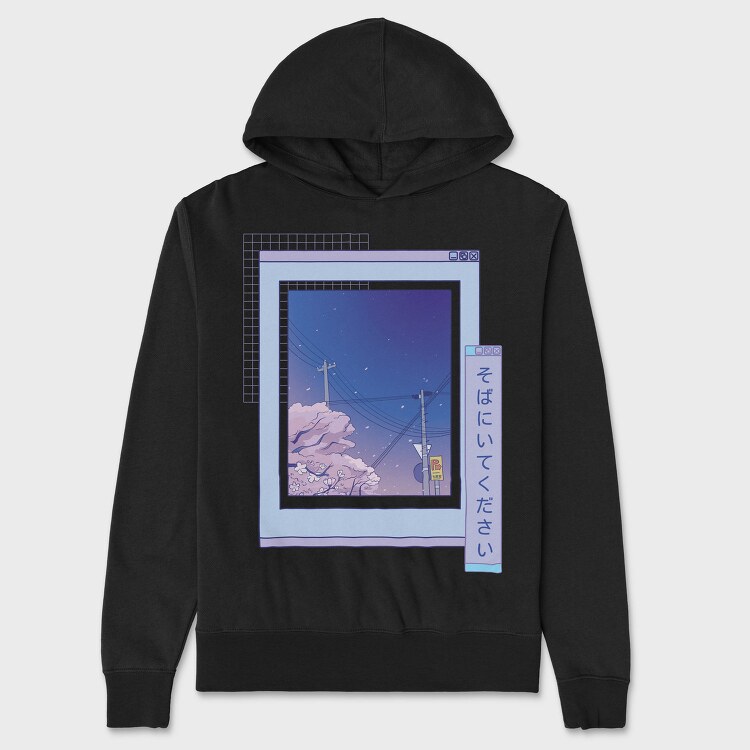 Vaporwave Anime Landscape Realistic Sakura, Hanorac Oversize Barbati (Unisex)
