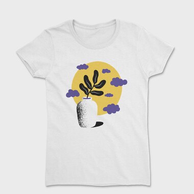 Vase With Plant Nature Flat Clouds, Tricou Femei